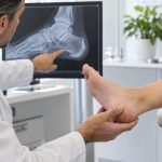 Podiatrist examining foot x-ray