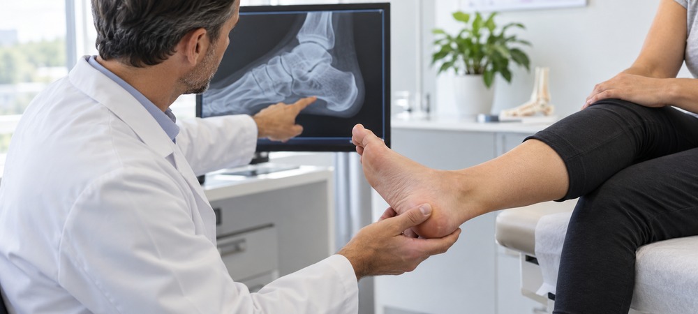 Podiatrist examining foot x-ray